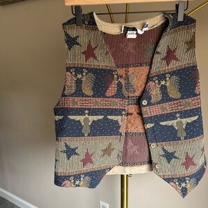 Vintage 90s Tapestry Vest | Celestial Angel & Stars | Grandmacore Art Teacher